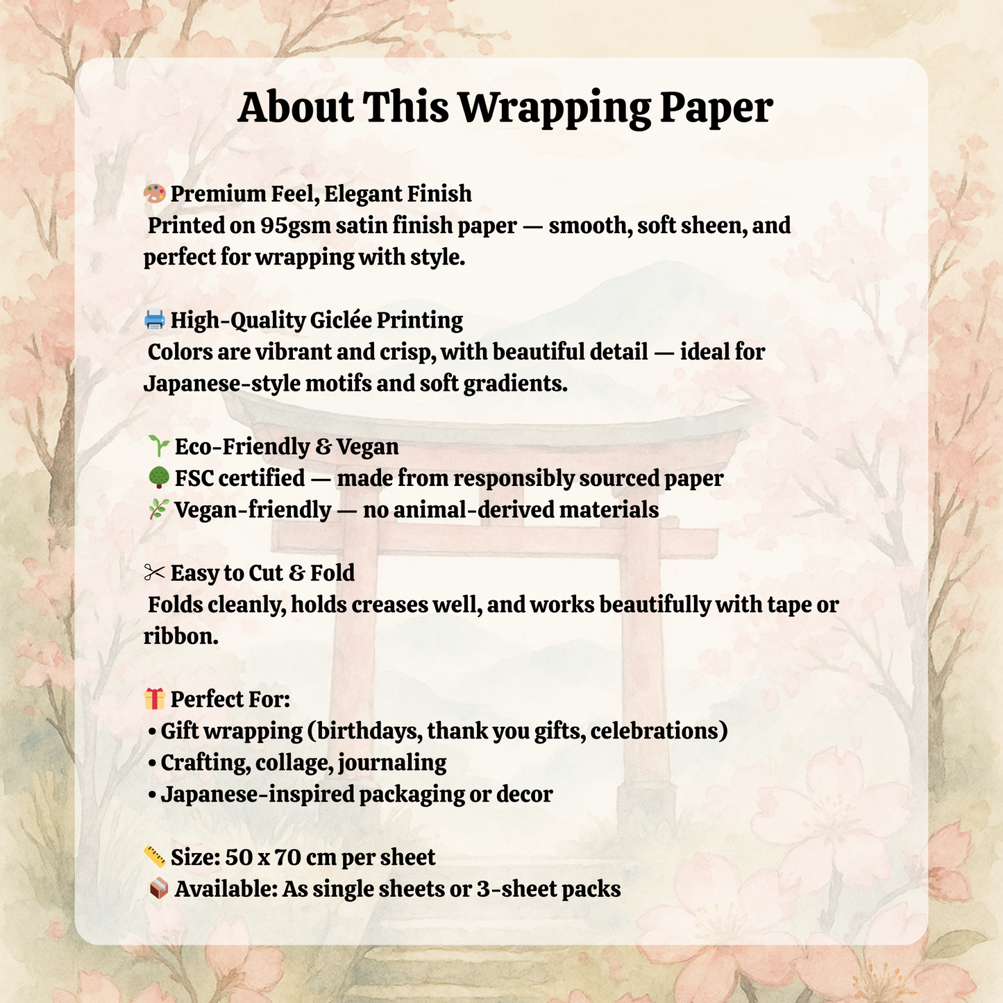 Kansha Wrapping Paper – Japanese Gift Wrap with Mizuhiki Knot, 'Gratitude' Calligraphy | FSC Paper | 3 Sheets – [Peach]
