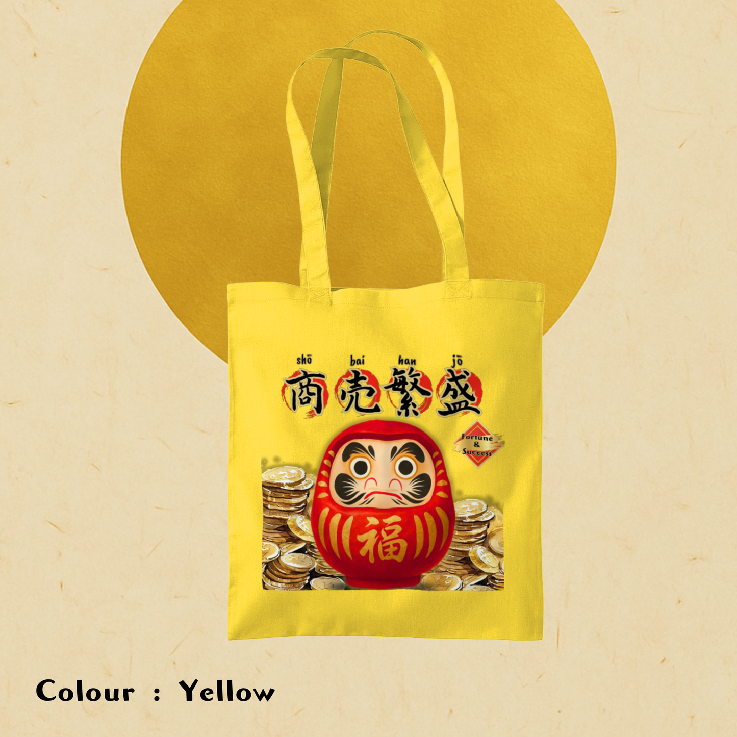 Daruma Tote Bag – Japanese Lucky Charm Cotton Tote with Long Handles – Eco-Friendly Gift for Japan Lovers