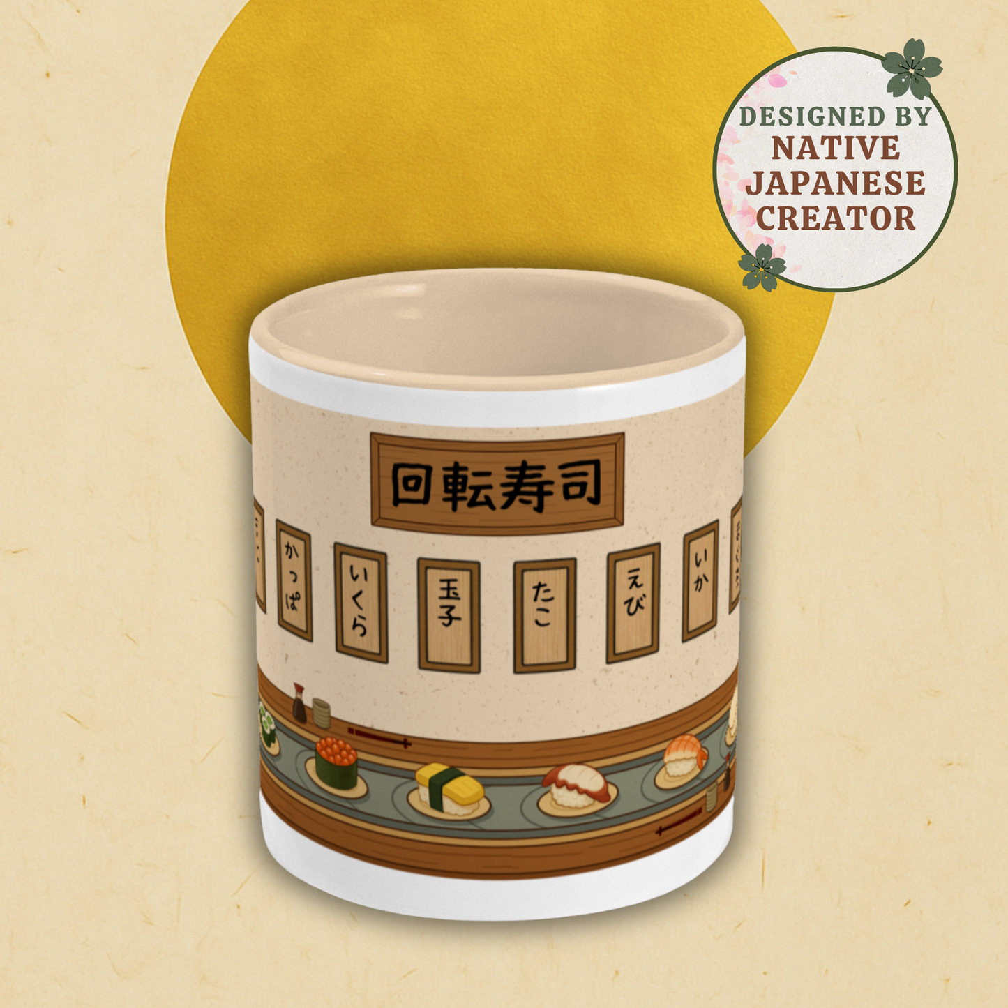 Sushi Timing Mug – Japanese Conveyor Belt Style | Sushi Life Idiom "Ichigo Ichie" | Japanese Gift