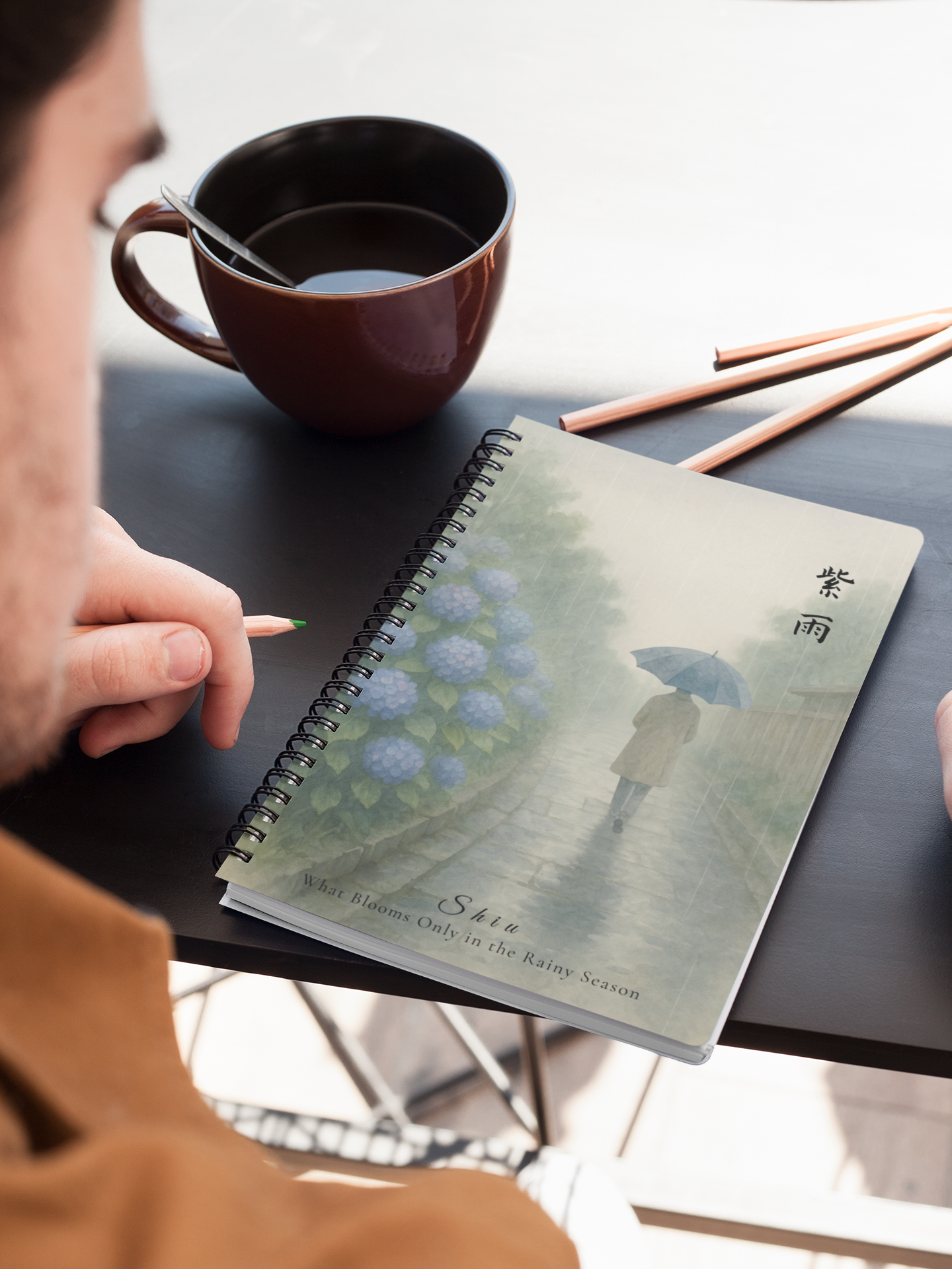 Shiu – 紫雨 | A5 Lined Journal with Hydrangeas and Rain| Kotodama Series