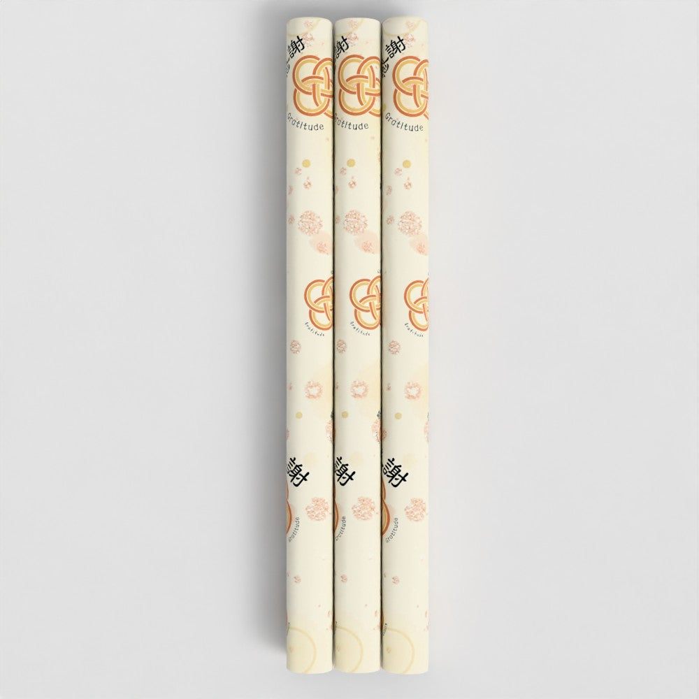 Kansha Wrapping Paper – Japanese Gift Wrap with Mizuhiki Knot, 'Gratitude' Calligraphy | FSC Paper | 3 Sheets – [Peach]