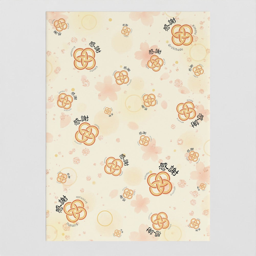 Kansha Wrapping Paper – Japanese Gift Wrap with Mizuhiki Knot, 'Gratitude' Calligraphy | FSC Paper | 3 Sheets – [Peach]