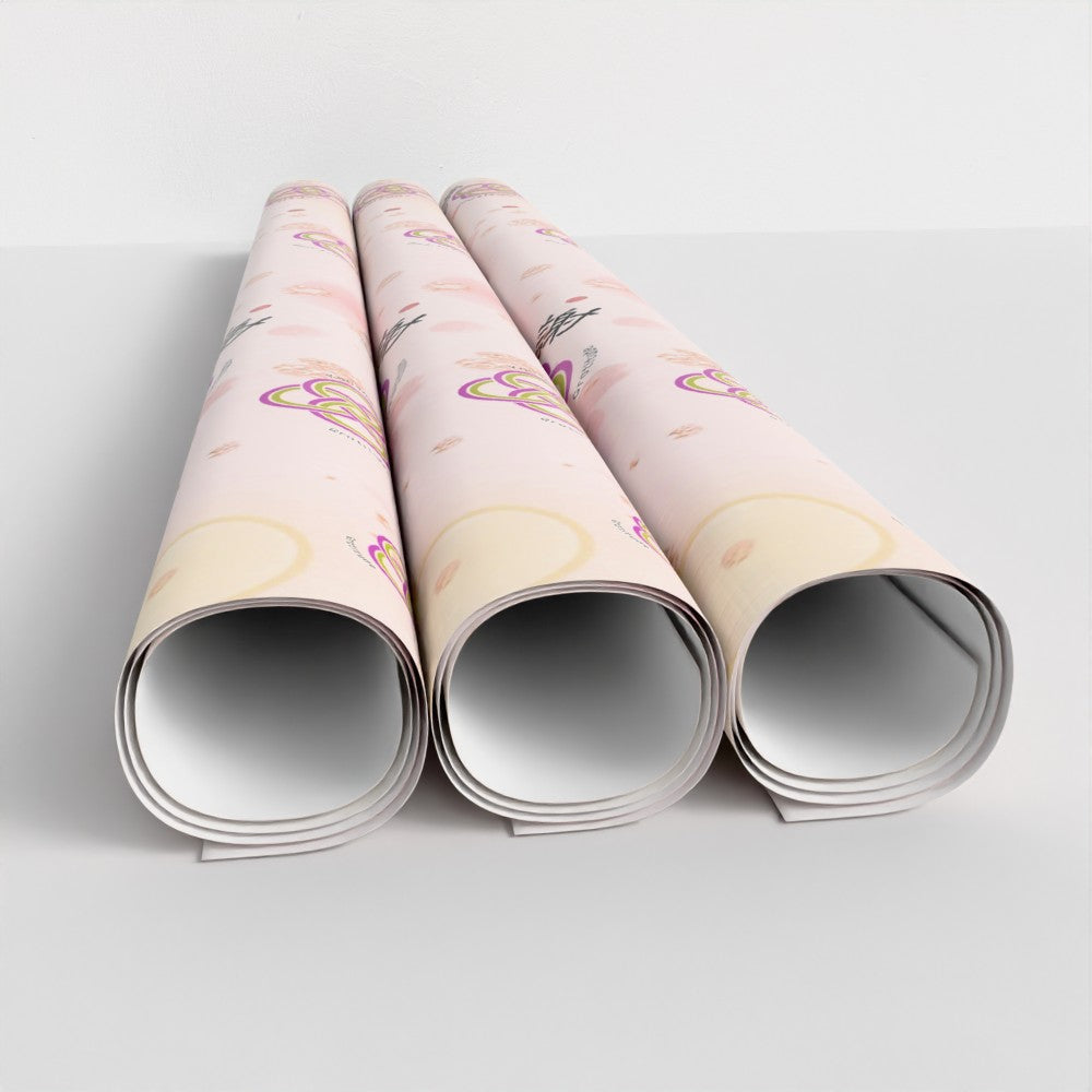 Kansha Wrapping Paper – Japanese Gift Wrap with Mizuhiki Knot, 'Gratitude' Calligraphy | FSC Paper | 3 Sheets – [Pink]