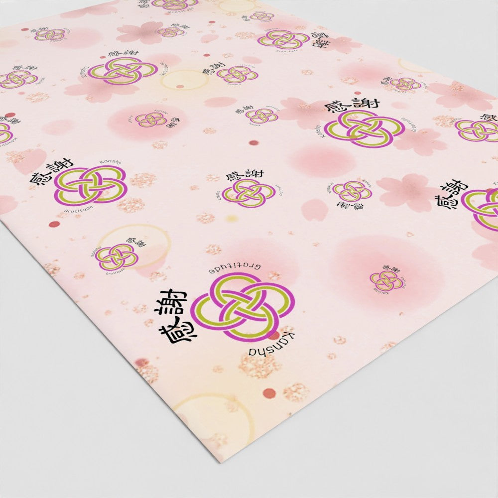 Kansha Wrapping Paper – Japanese Gift Wrap with Mizuhiki Knot, 'Gratitude' Calligraphy | FSC Paper | 3 Sheets – [Pink]