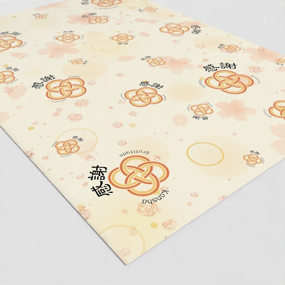 Kansha Wrapping Paper – Japanese Gift Wrap with Mizuhiki Knot, 'Gratitude' Calligraphy | FSC Paper | 3 Sheets – [Peach]