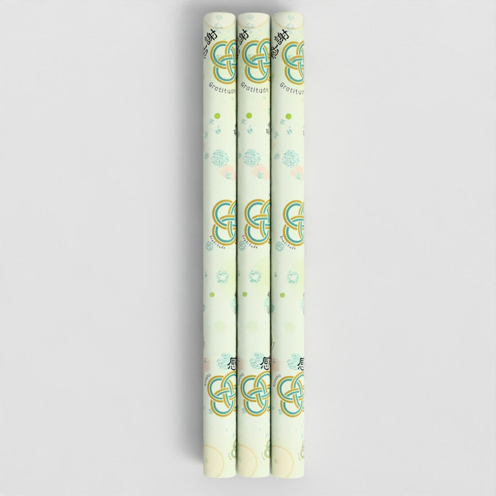 Kansha Wrapping Paper – Japanese Gift Wrap with Mizuhiki Knot, 'Gratitude' Calligraphy | FSC Paper | 3 Sheets – [Green]