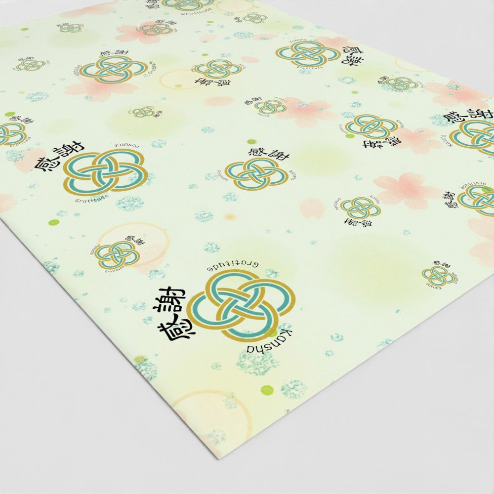 Kansha Wrapping Paper – Japanese Gift Wrap with Mizuhiki Knot, 'Gratitude' Calligraphy | FSC Paper | 3 Sheets – [Green]
